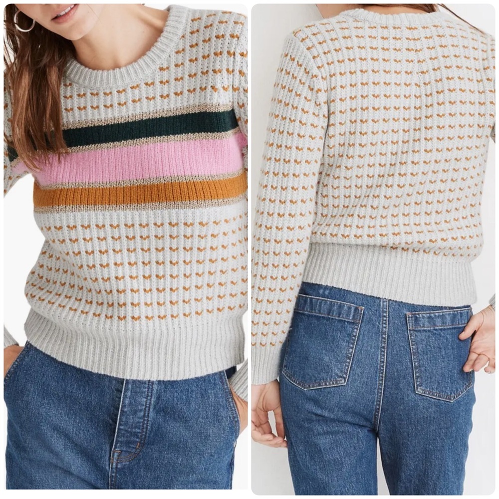 MADEWELL Metallic Stripe Wool Sweater In Heather Blizzard